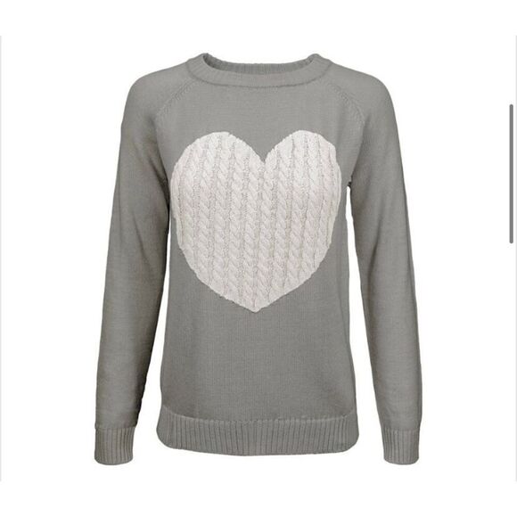 Yemak women’s long sleeve crewneck, heart cableknit sweater, size large - Picture 1 of 4